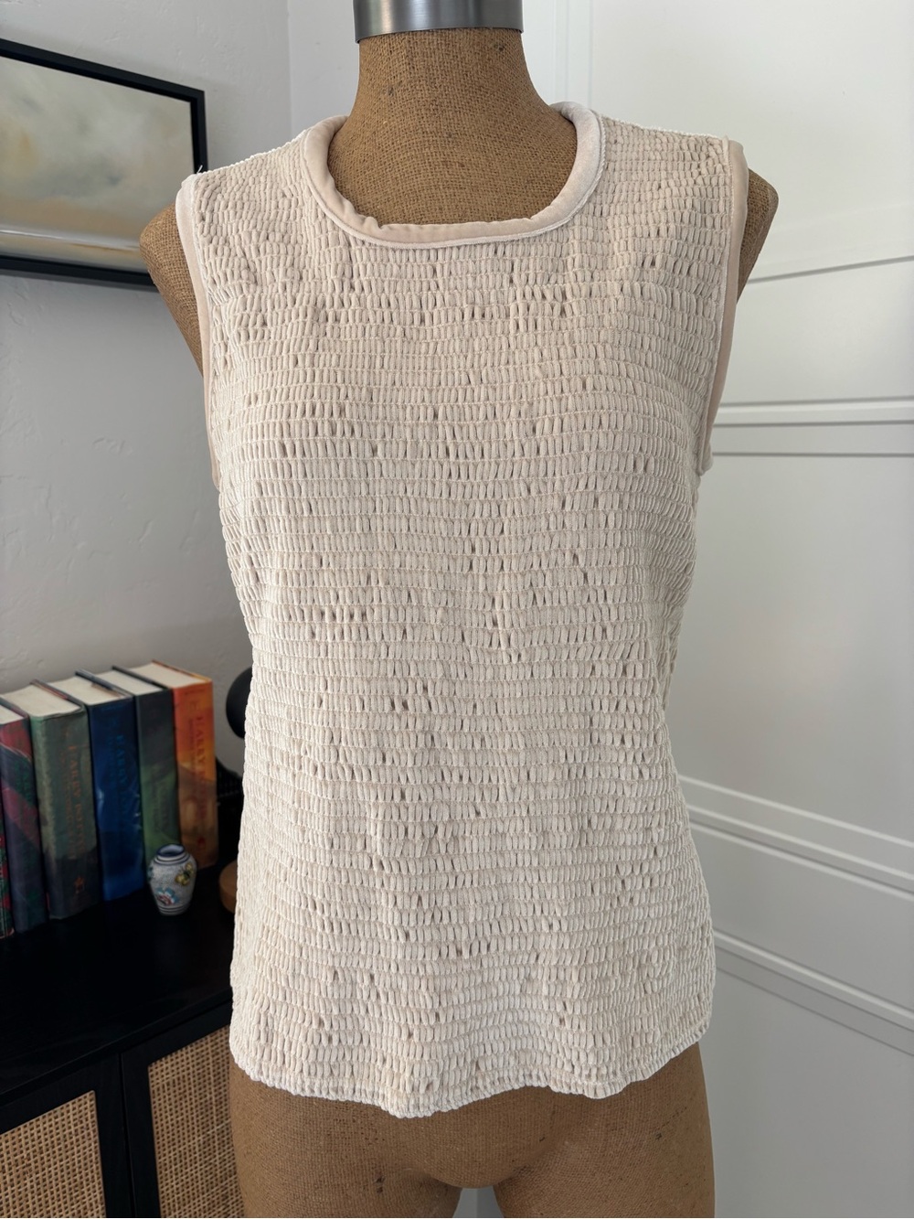 Double D Ranch Wear Cream Velvet Smocked Sleeveless Top